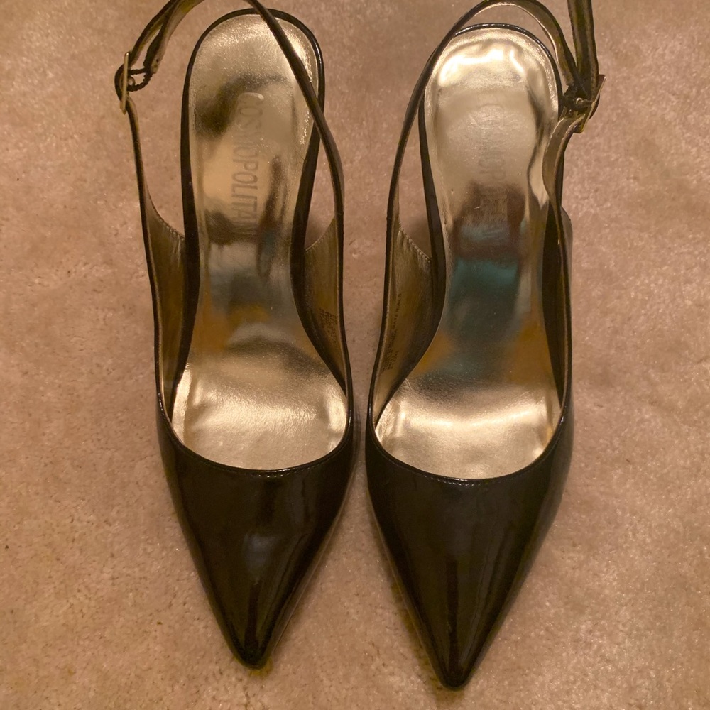 Cosmopolitan Black Patent Leather Slingbacks